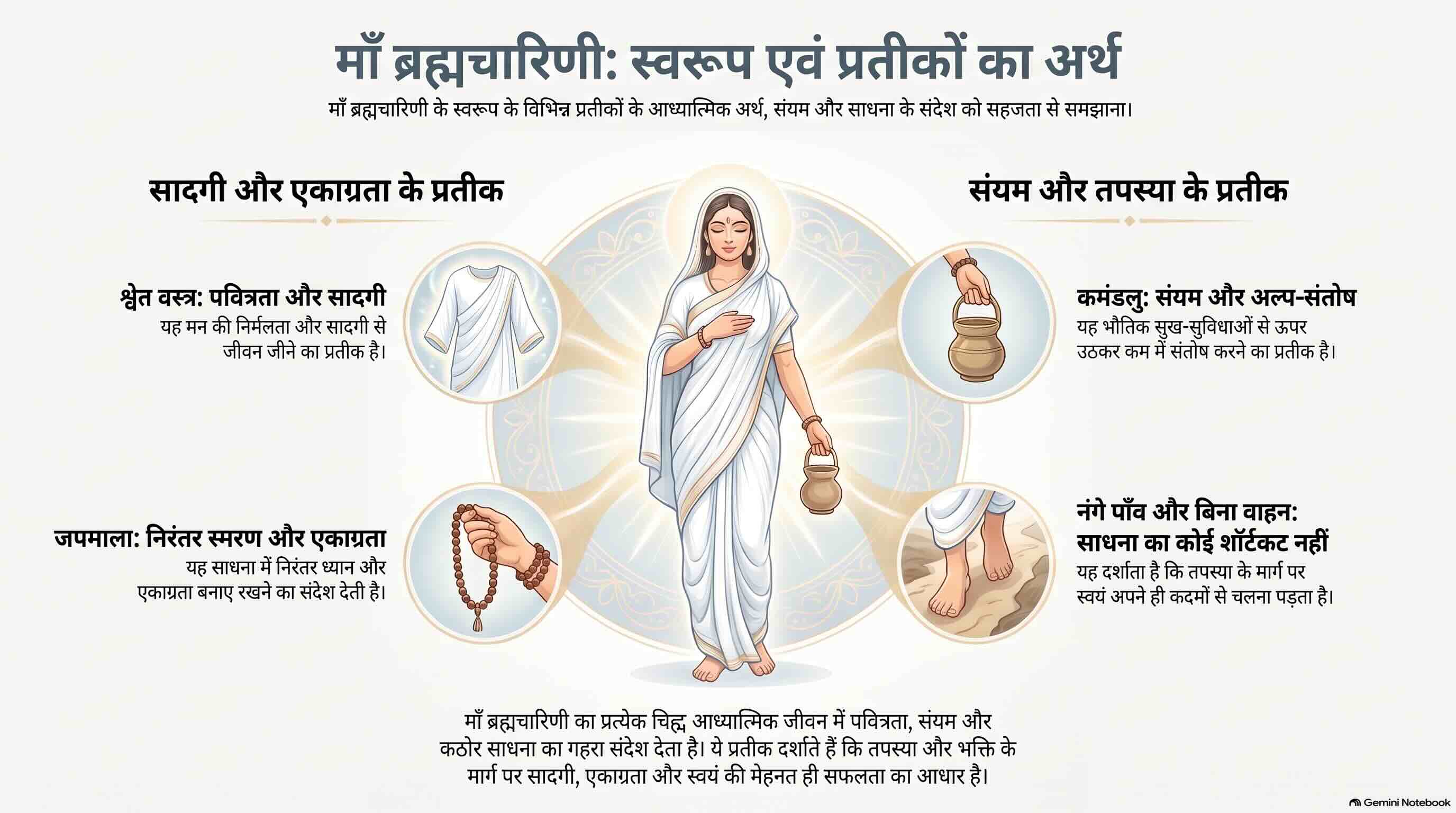 माँ ब्रह्मचारिणी स्वरूप के प्रतीक